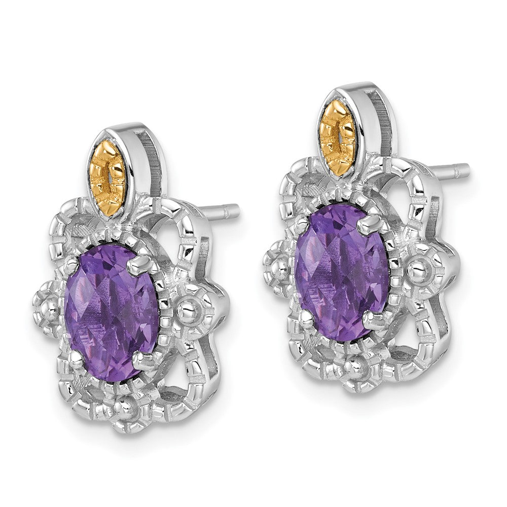 Sterling Silver RH-plated w/14k Accent Amethyst Post Earrings