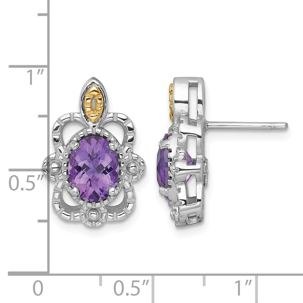 Sterling Silver RH-plated w/14k Accent Amethyst Post Earrings