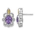 Sterling Silver RH-plated w/14k Accent Amethyst Post Earrings