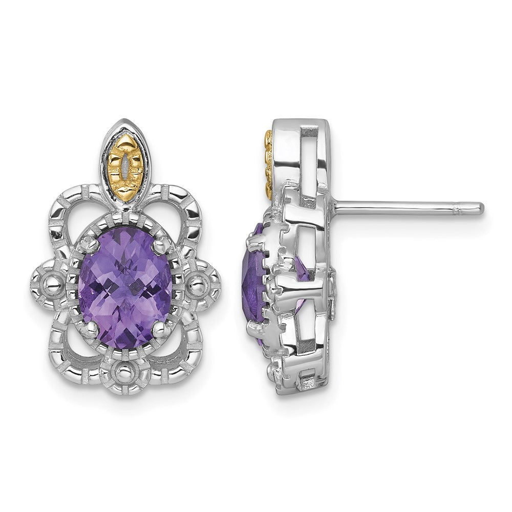 Sterling Silver RH-plated w/14k Accent Amethyst Post Earrings