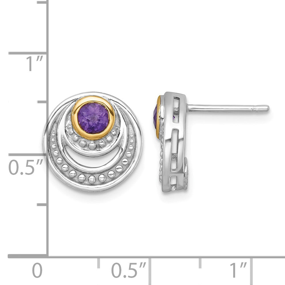 Sterling Silver Rhodium-plated w/14k Accent Amethyst Post Earrings