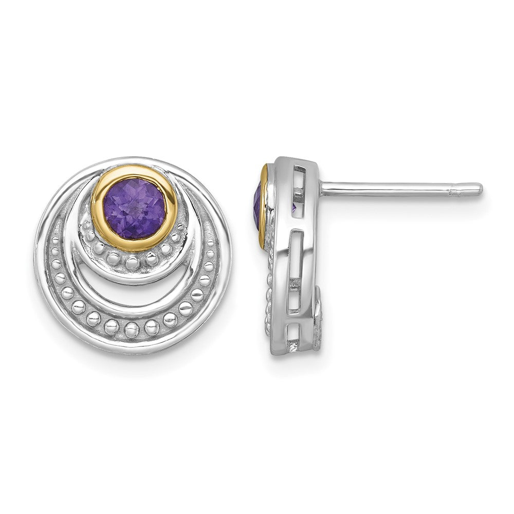 Sterling Silver Rhodium-plated w/14k Accent Amethyst Post Earrings