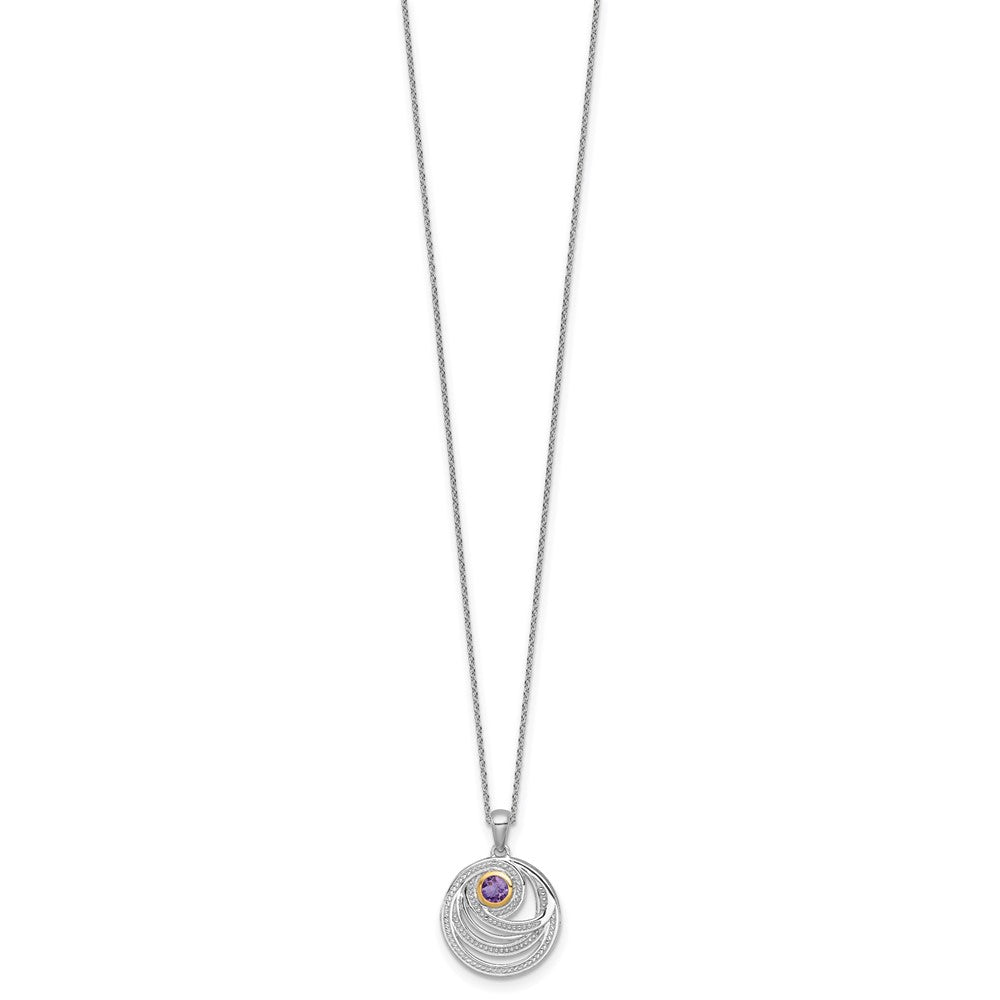 SS RH-plated w/14k Accent Amethyst Round Swirl Necklace