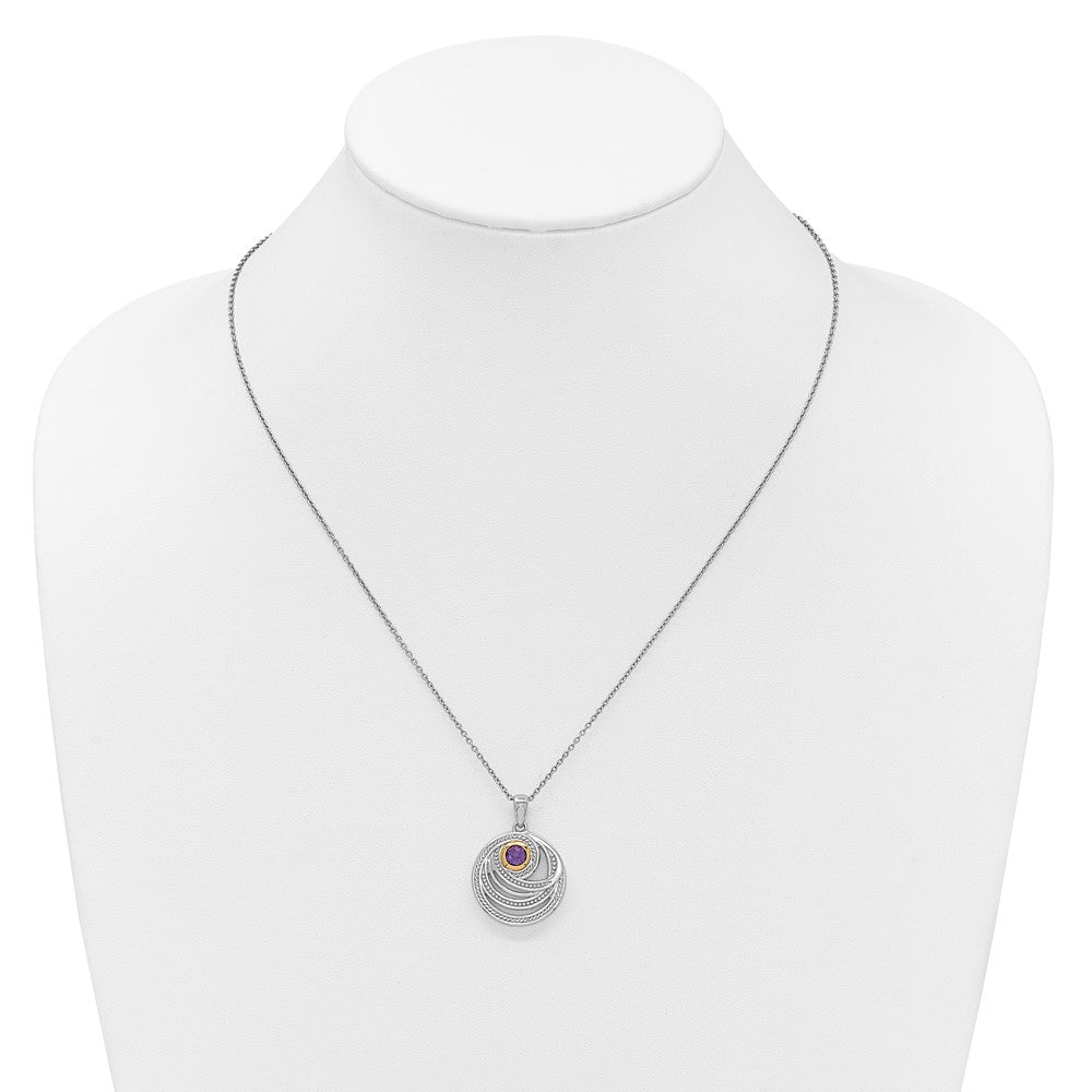 SS RH-plated w/14k Accent Amethyst Round Swirl Necklace