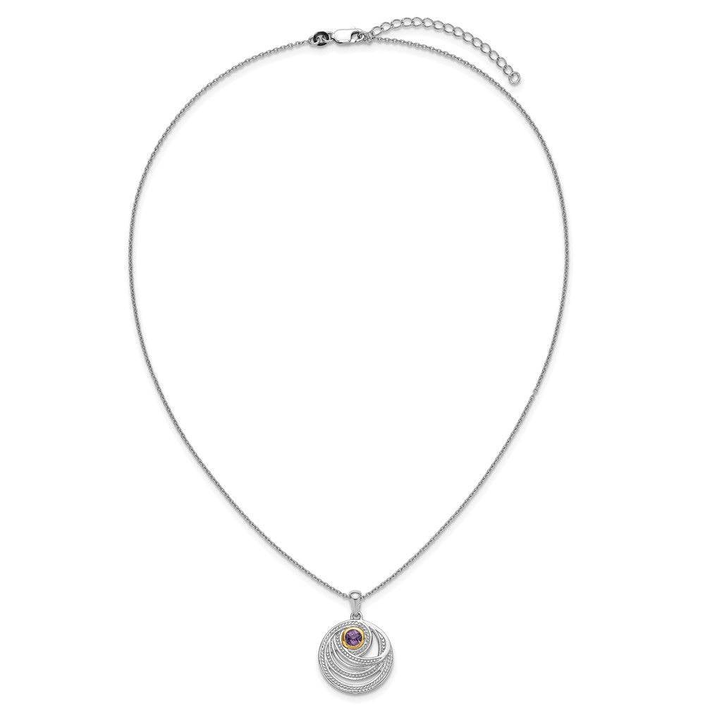 SS RH-plated w/14k Accent Amethyst Round Swirl Necklace
