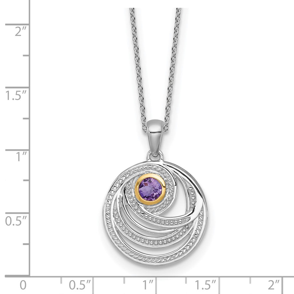 SS RH-plated w/14k Accent Amethyst Round Swirl Necklace