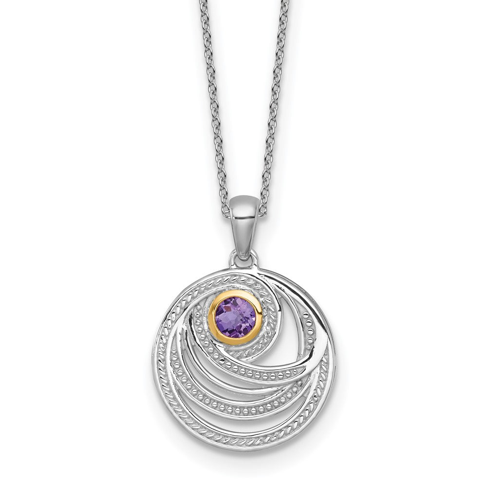SS RH-plated w/14k Accent Amethyst Round Swirl Necklace