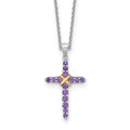 Sterling Silver RH-plated w/14k Accent Amethyst Cross Necklace