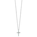 SS RH-plated w/14k Accent Light Swiss Blue Topaz Cross Necklace
