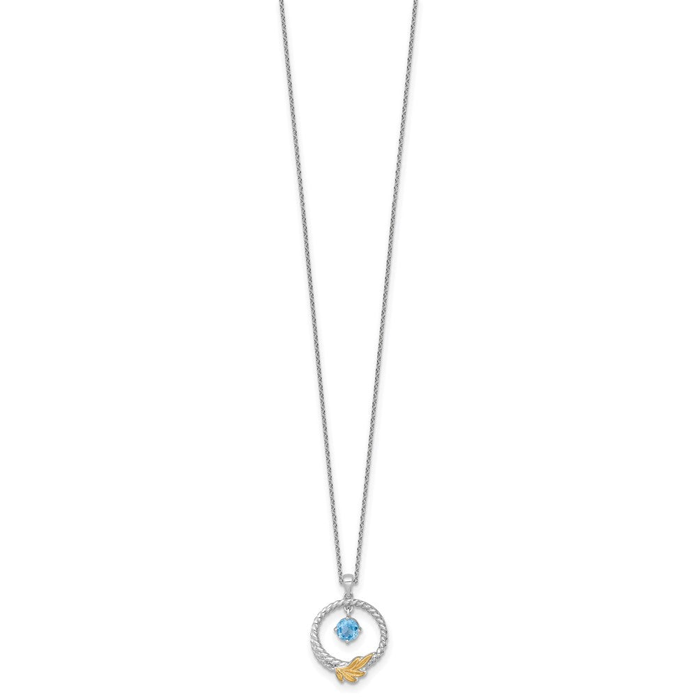 SS RH-plated w/ 14k Accent Twisted LSBT Leaf Circle Necklace