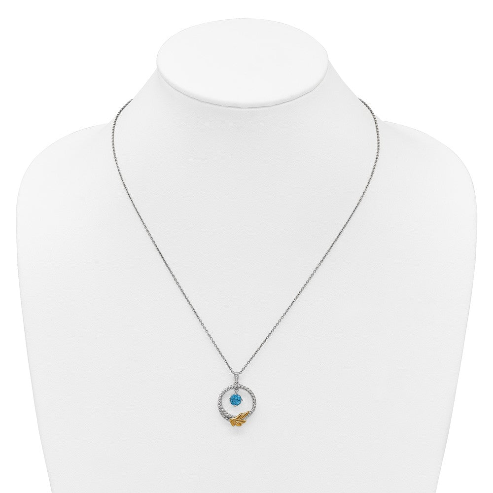 SS RH-plated w/ 14k Accent Twisted LSBT Leaf Circle Necklace