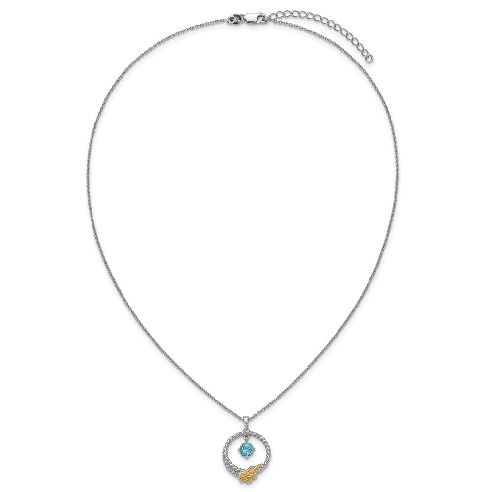 SS RH-plated w/ 14k Accent Twisted LSBT Leaf Circle Necklace