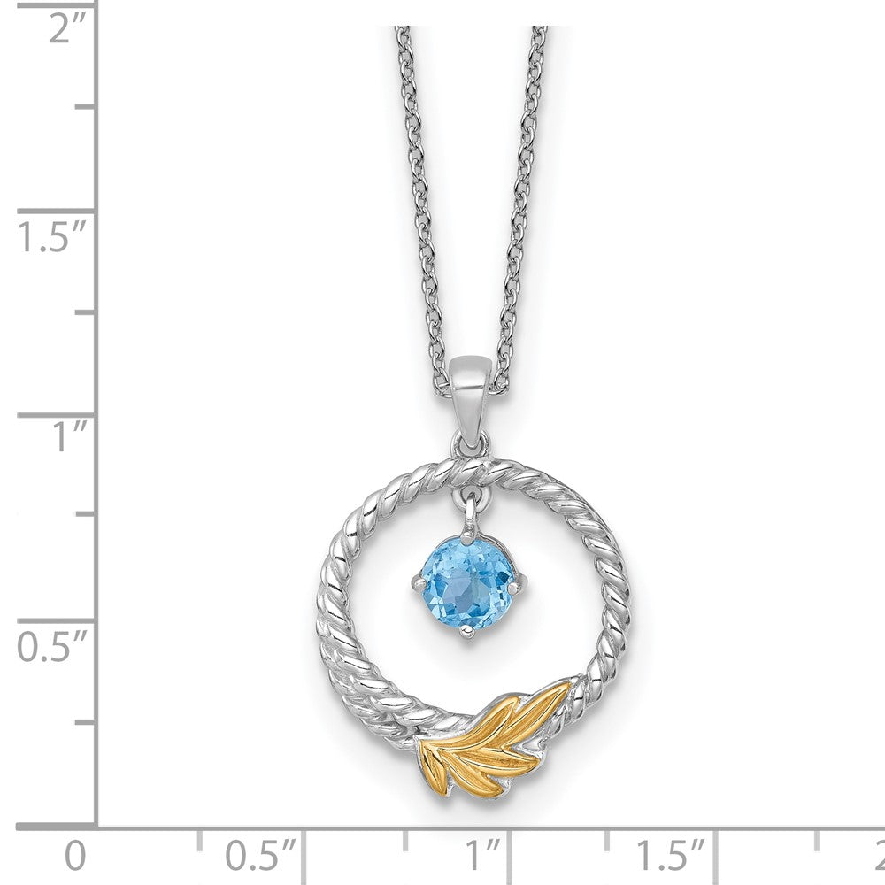 SS RH-plated w/ 14k Accent Twisted LSBT Leaf Circle Necklace