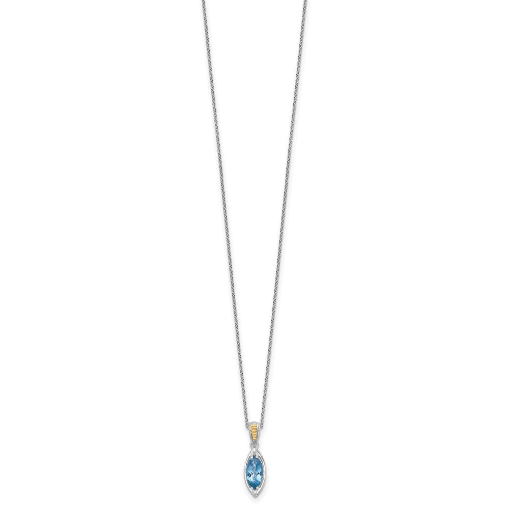 SS RH-plated w/14k Accent London Blue Topaz Navette Necklace