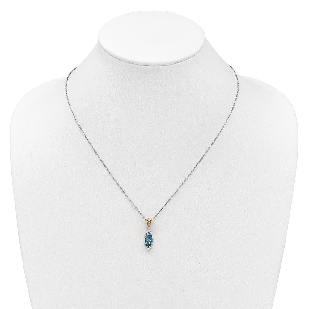 SS RH-plated w/14k Accent London Blue Topaz Navette Necklace