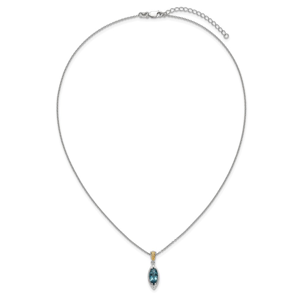 SS RH-plated w/14k Accent London Blue Topaz Navette Necklace