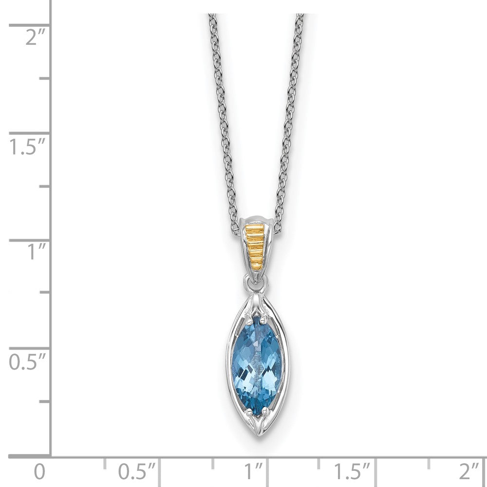 SS RH-plated w/14k Accent London Blue Topaz Navette Necklace