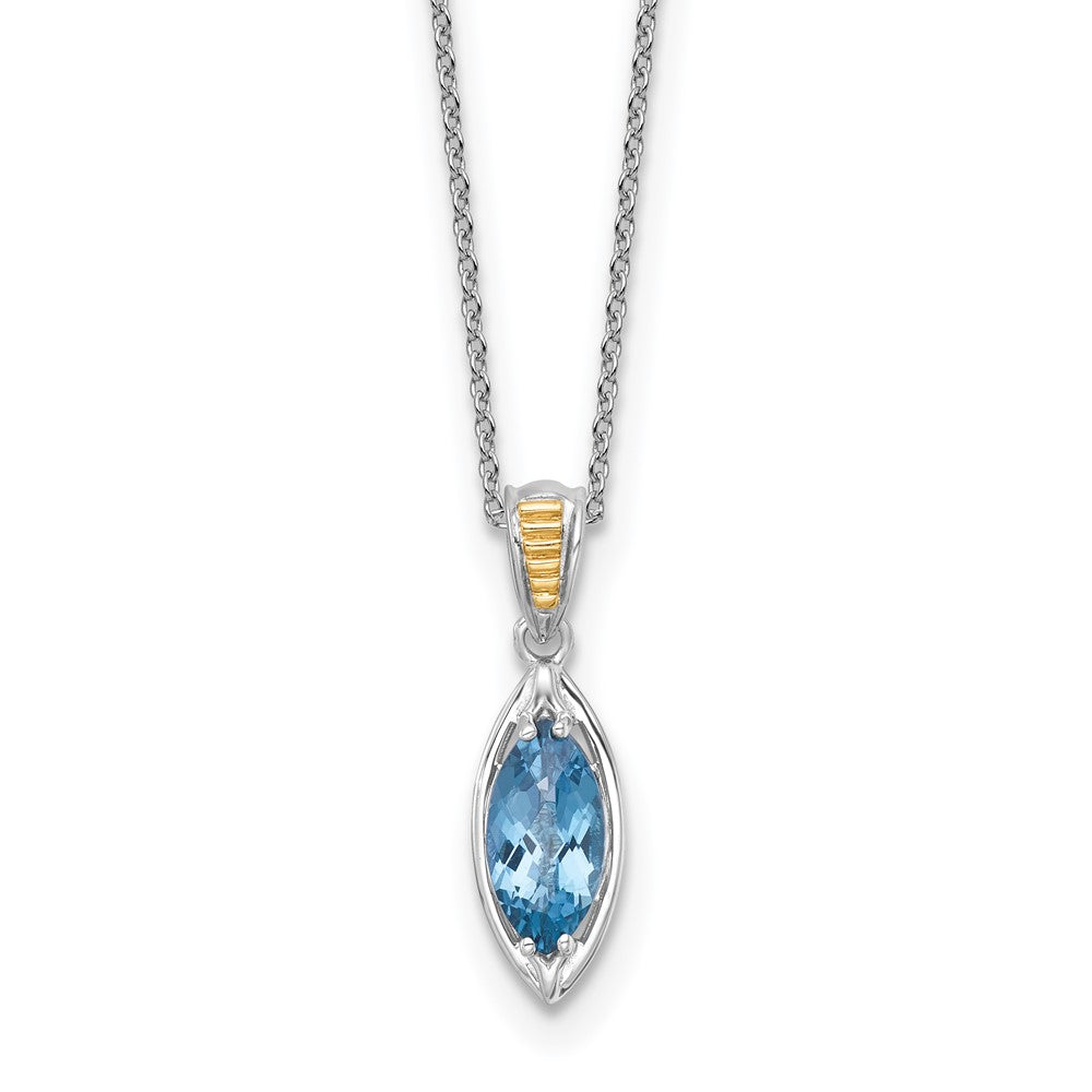SS RH-plated w/14k Accent London Blue Topaz Navette Necklace