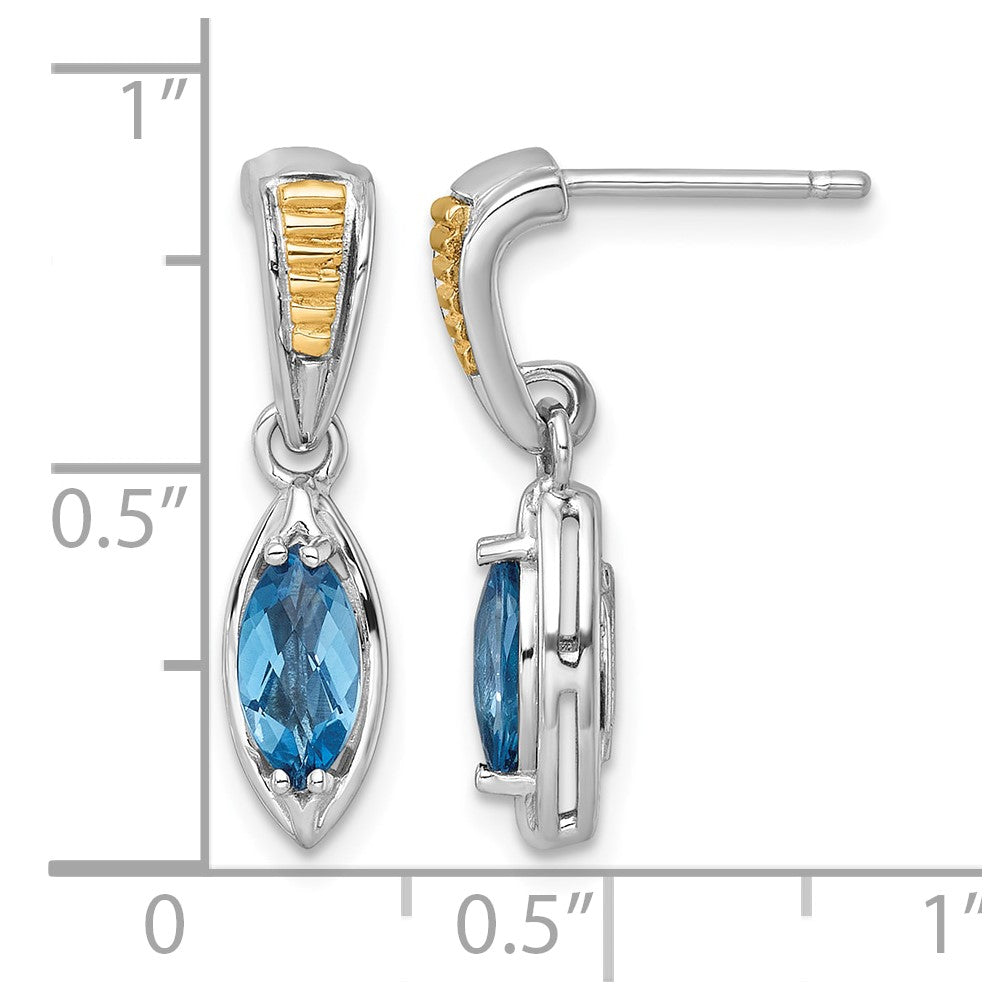 SS RH-plated w/14k Accent London Blue Topaz Post Dangle Earrings