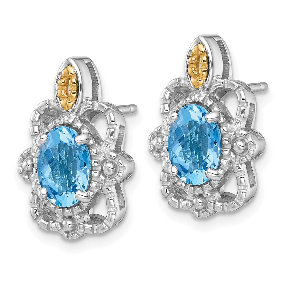 SS RH-plated w/14k Accent Light Swiss Blue Topaz Post Earrings