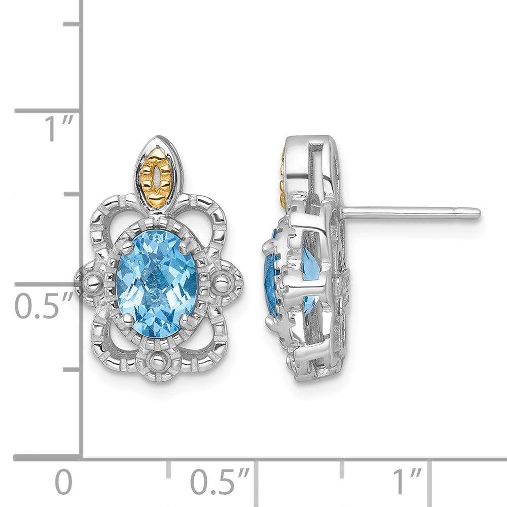 SS RH-plated w/14k Accent Light Swiss Blue Topaz Post Earrings