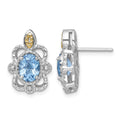 SS RH-plated w/14k Accent Light Swiss Blue Topaz Post Earrings
