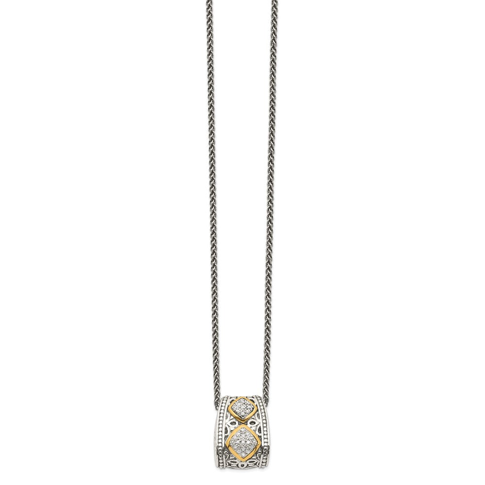 Sterling Silver Antiqued w/14k Diamond Pendant Necklace