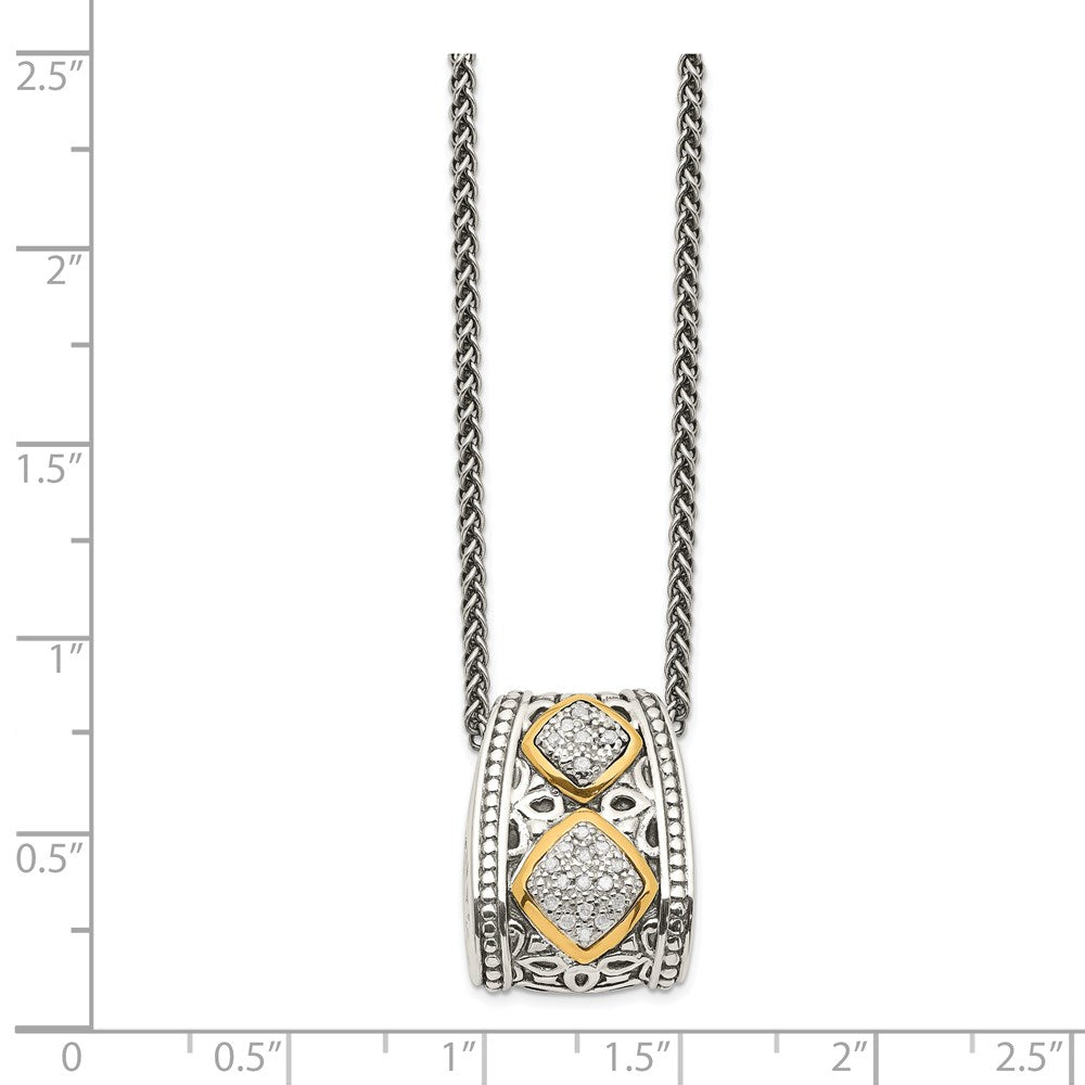 Sterling Silver Antiqued w/14k Diamond Pendant Necklace