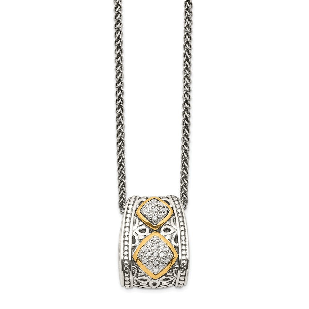 Sterling Silver Antiqued w/14k Diamond Pendant Necklace
