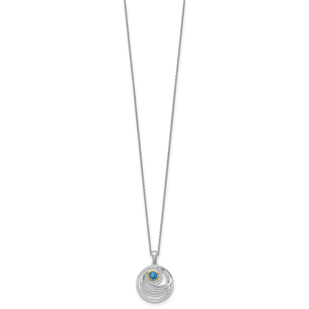 SS RH-plated w/14k Accent London Blue Topaz Round Swirl Necklace