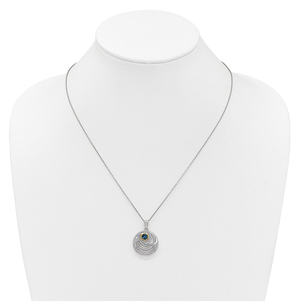 SS RH-plated w/14k Accent London Blue Topaz Round Swirl Necklace