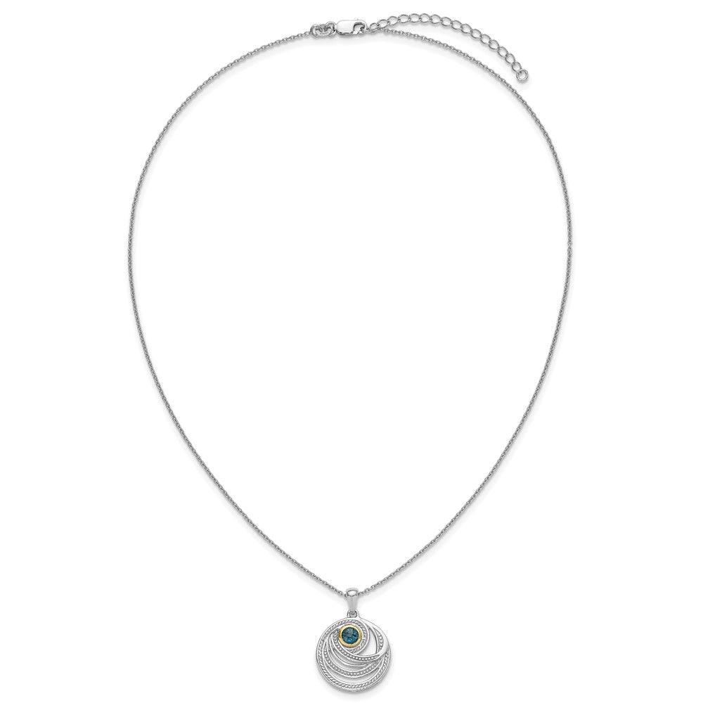 SS RH-plated w/14k Accent London Blue Topaz Round Swirl Necklace