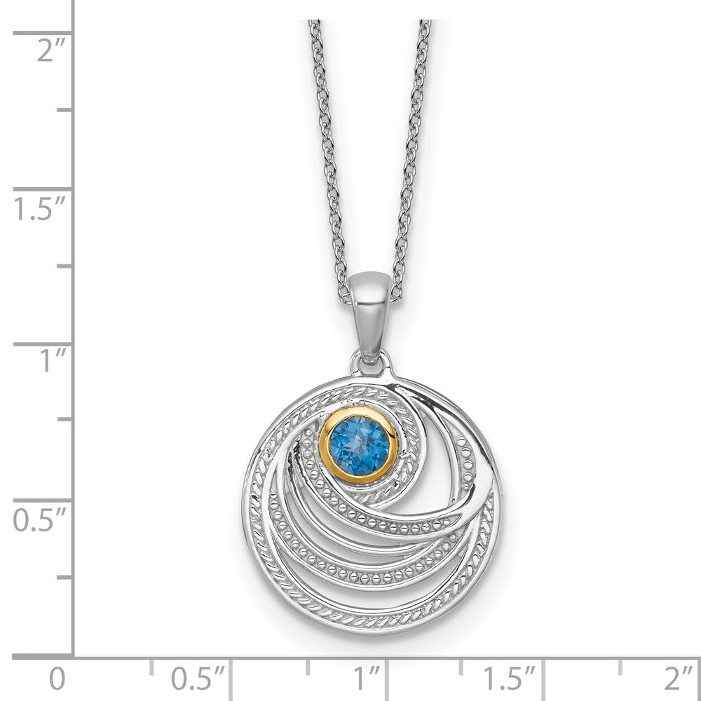 SS RH-plated w/14k Accent London Blue Topaz Round Swirl Necklace