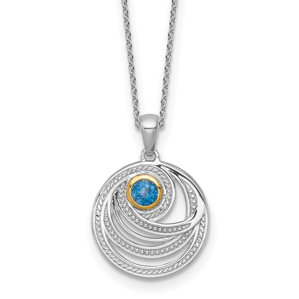 SS RH-plated w/14k Accent London Blue Topaz Round Swirl Necklace