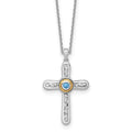 SS RH-pltd w/ 14k Accent Textured London Blue Topaz Cross Necklace
