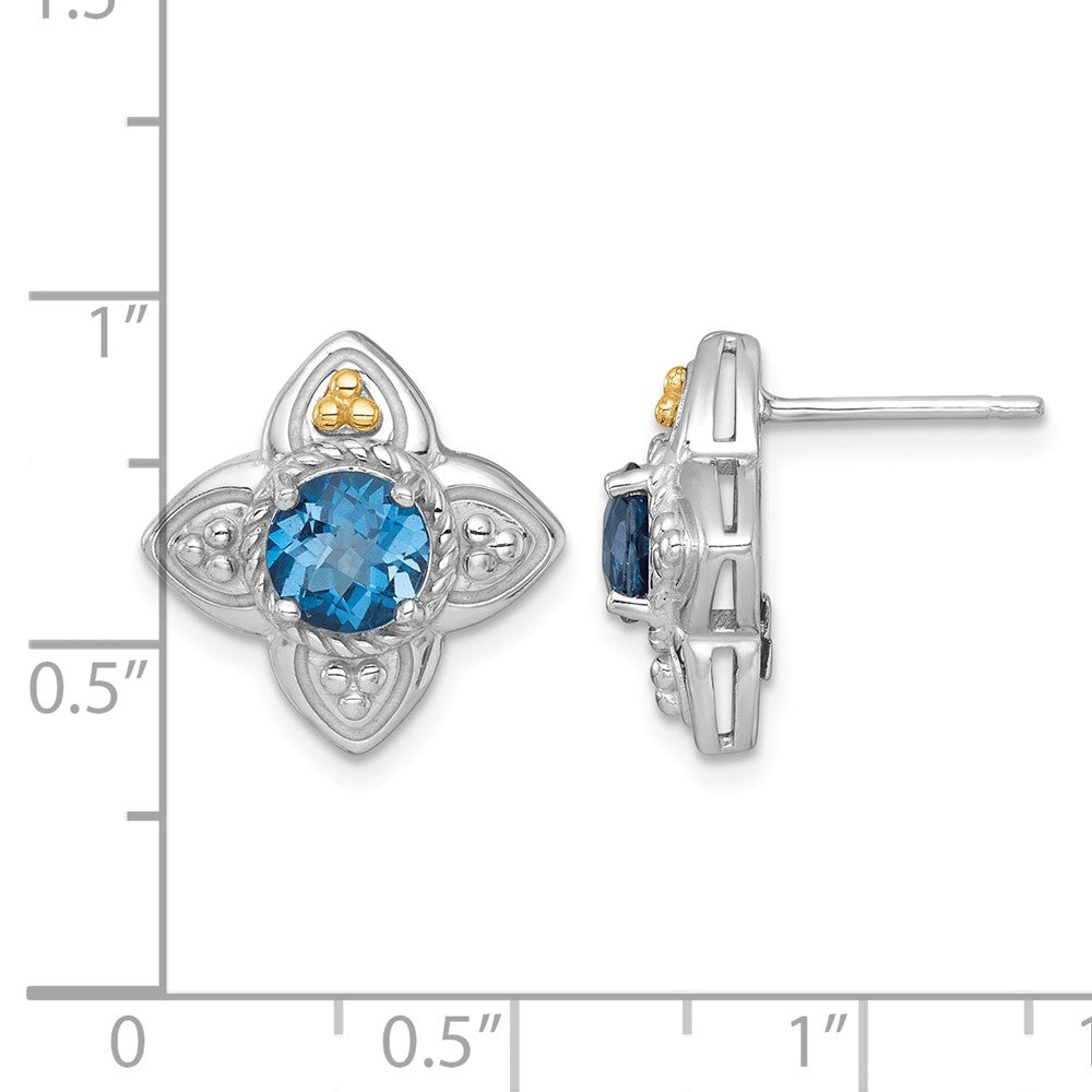 SS RH-plated w/14k Accent London Blue Topaz Flower Post Earrings