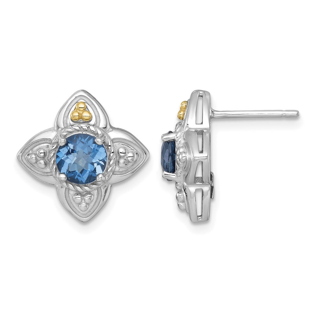 SS RH-plated w/14k Accent London Blue Topaz Flower Post Earrings