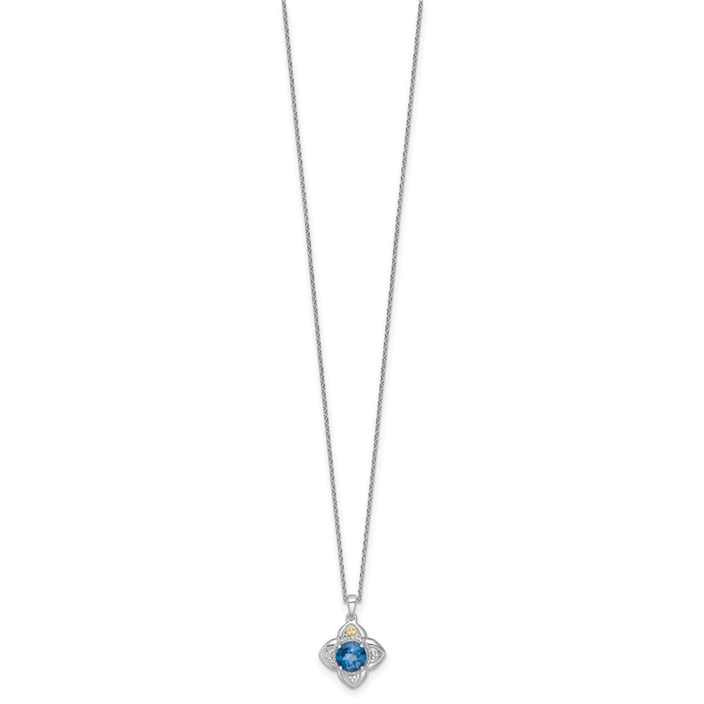 SS RH-plated w/14k Accent London Blue Topaz Flower Necklace