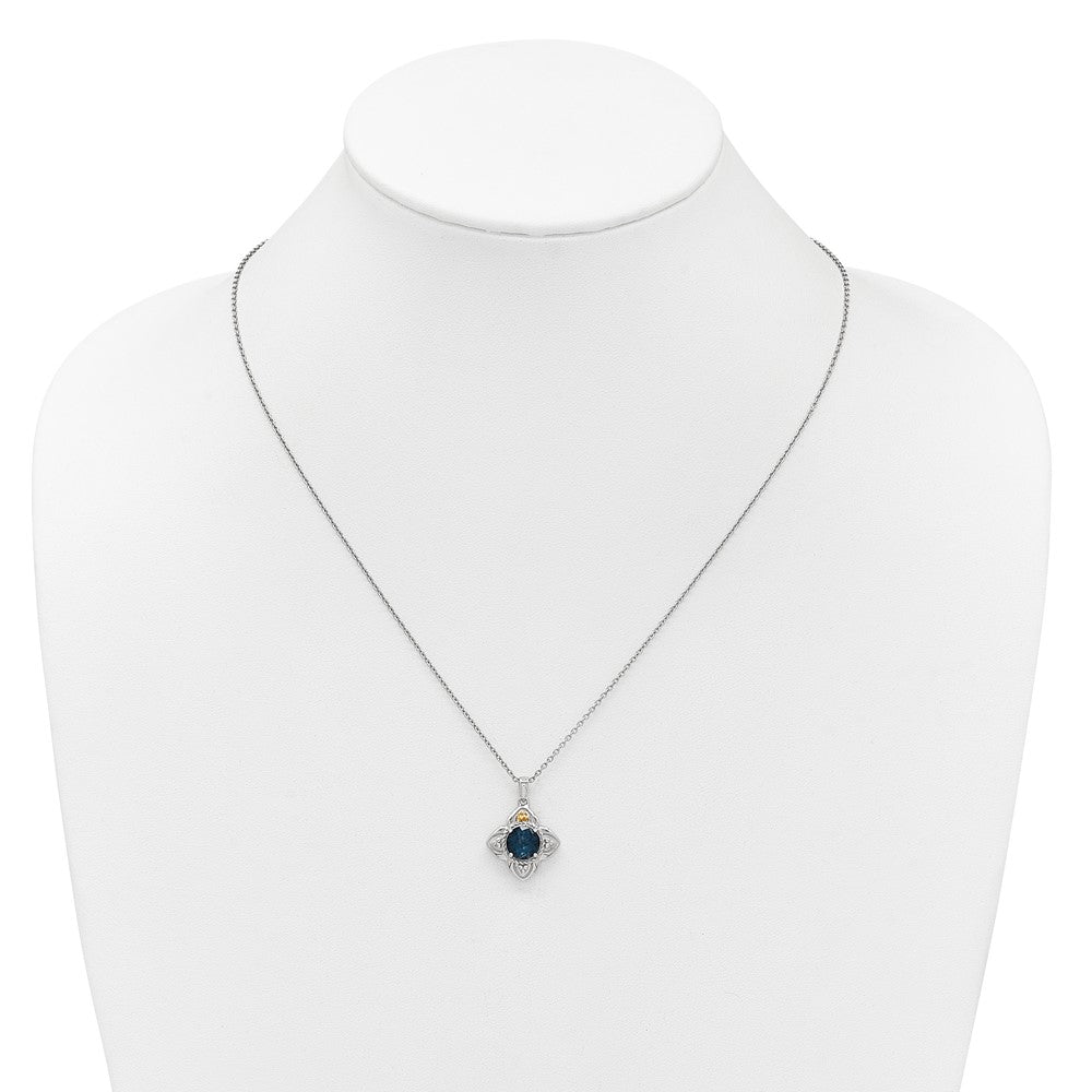 SS RH-plated w/14k Accent London Blue Topaz Flower Necklace
