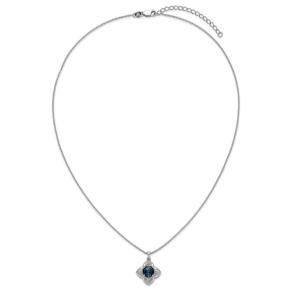 SS RH-plated w/14k Accent London Blue Topaz Flower Necklace