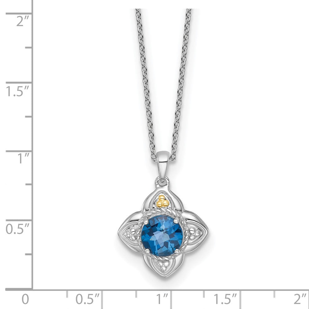 SS RH-plated w/14k Accent London Blue Topaz Flower Necklace