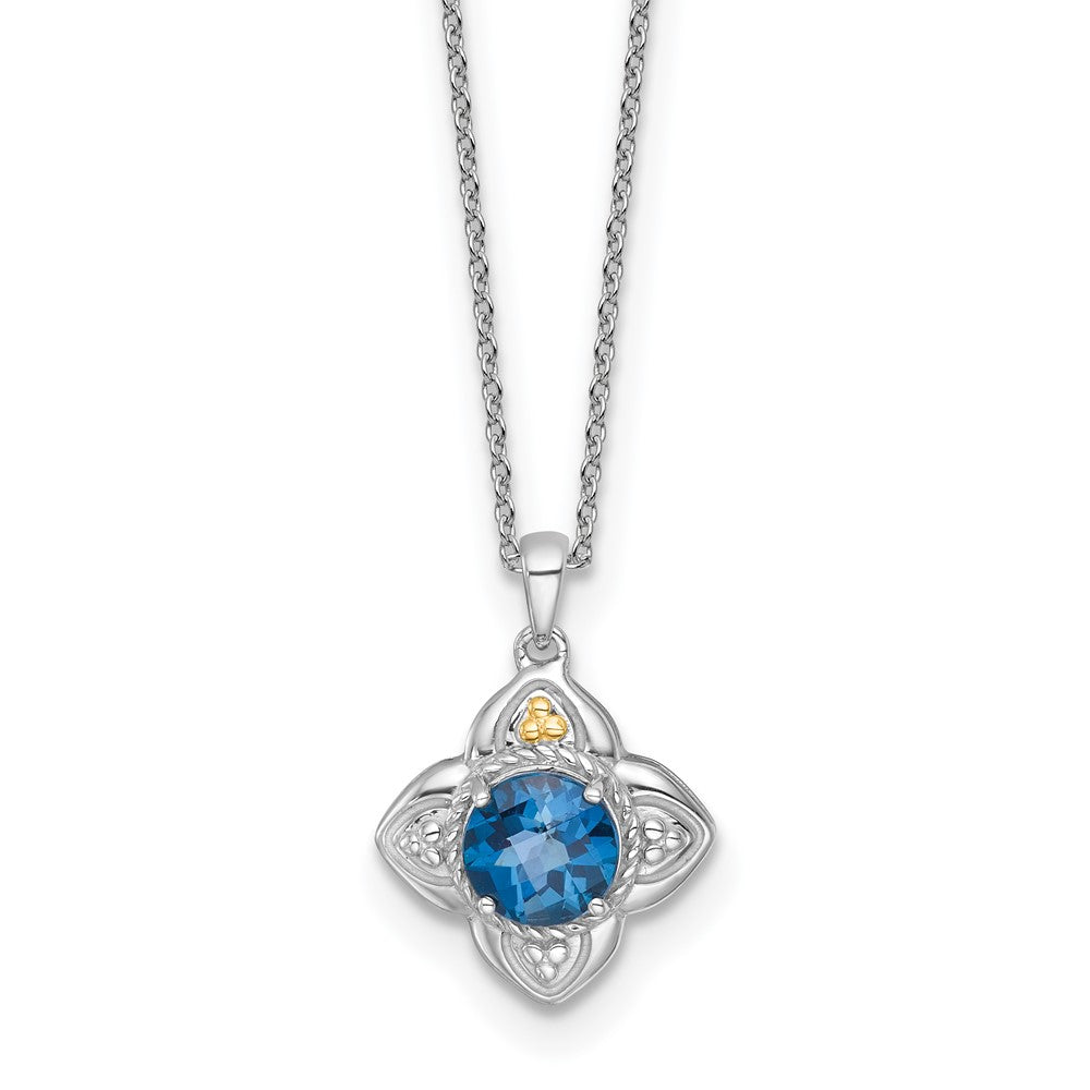 SS RH-plated w/14k Accent London Blue Topaz Flower Necklace