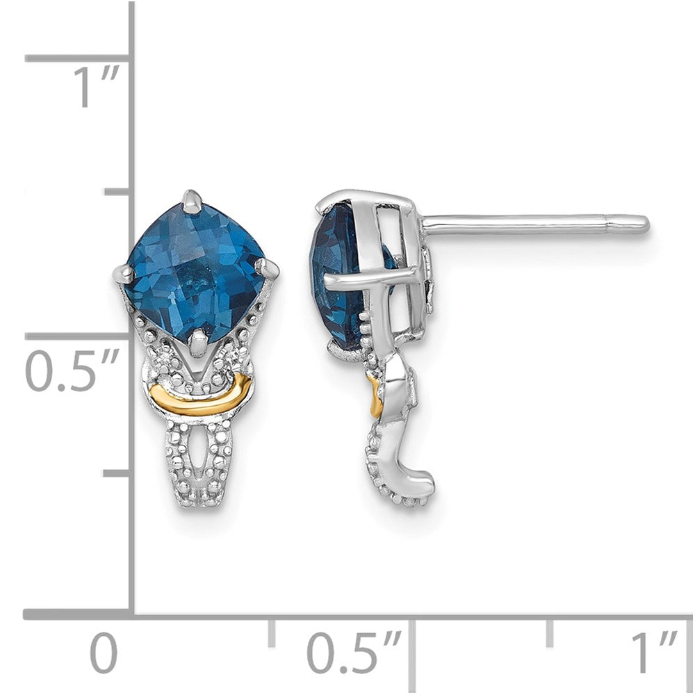 SS RH-plated w/14k Accent London Blue Topaz and Dia Post Earrings