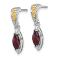 Sterling Silver RH-plated w/14k Accent Garnet Post Dangle Earrings