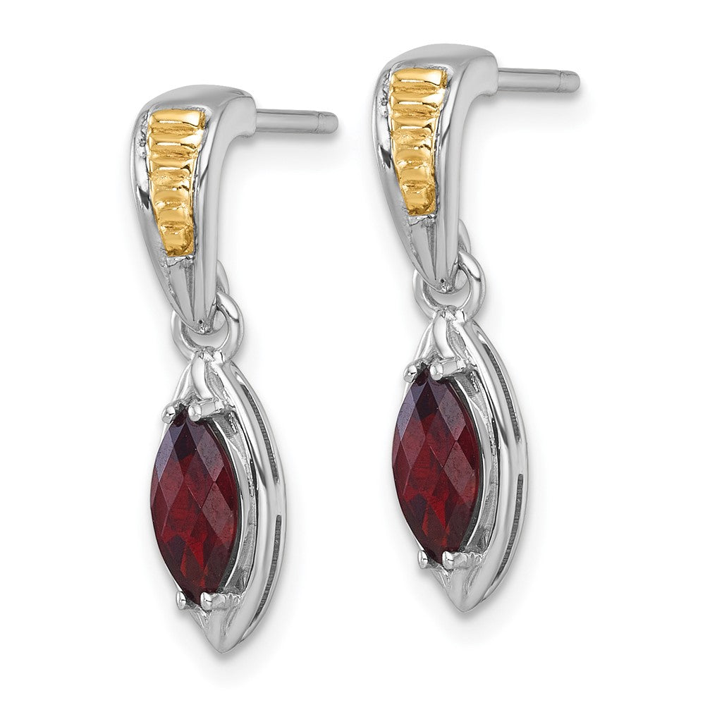 Sterling Silver RH-plated w/14k Accent Garnet Post Dangle Earrings