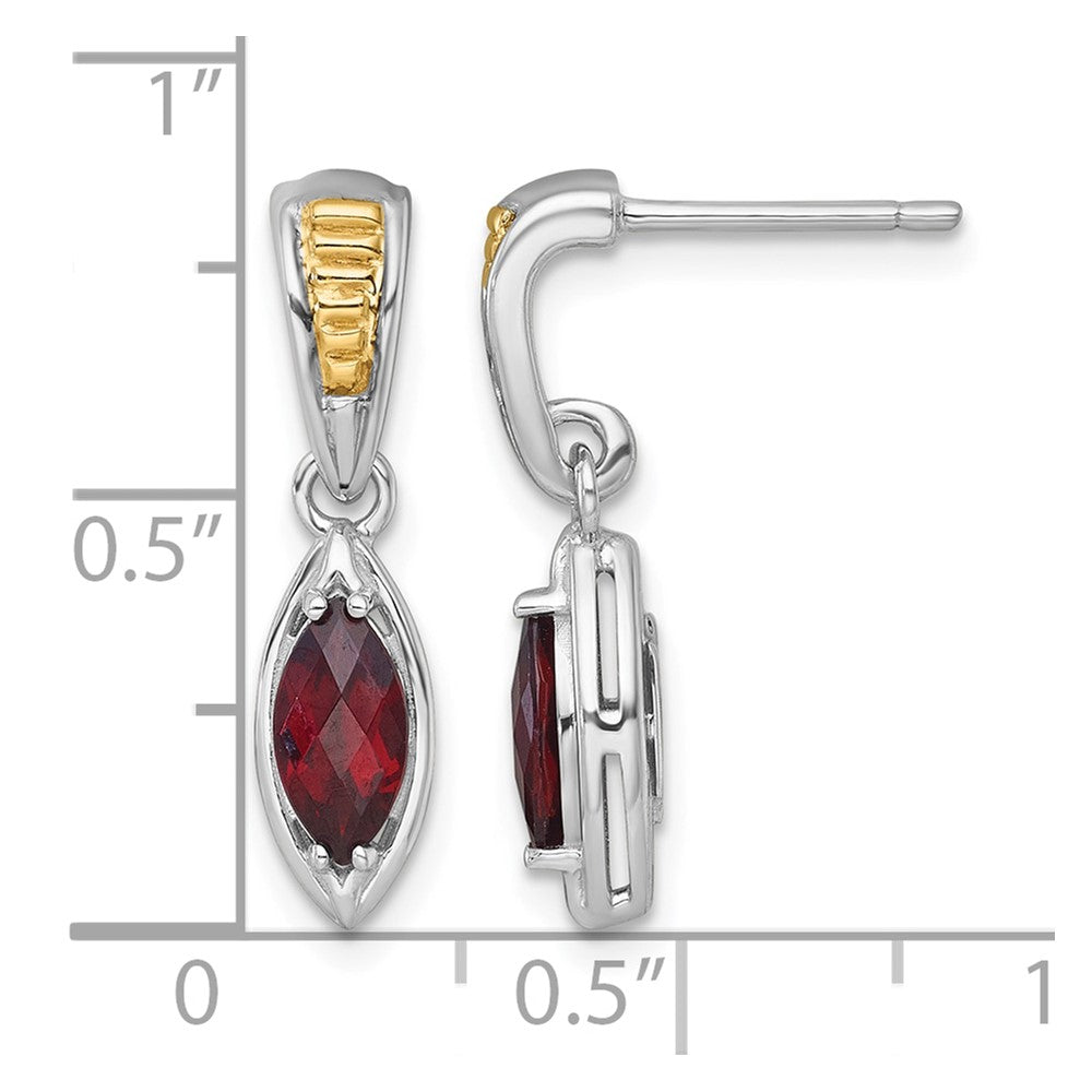 Sterling Silver RH-plated w/14k Accent Garnet Post Dangle Earrings
