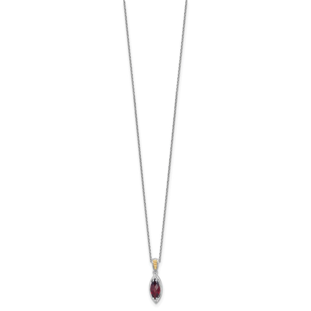 Sterling Silver RH-plated w/14k Accent Garnet Navette Necklace
