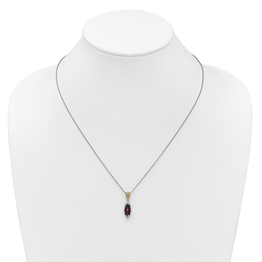 Sterling Silver RH-plated w/14k Accent Garnet Navette Necklace