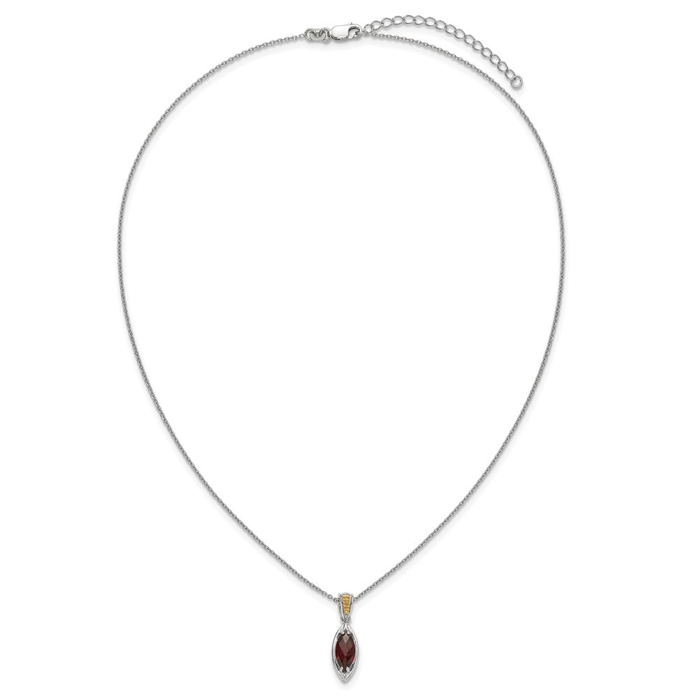 Sterling Silver RH-plated w/14k Accent Garnet Navette Necklace