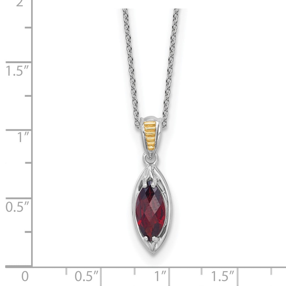 Sterling Silver RH-plated w/14k Accent Garnet Navette Necklace